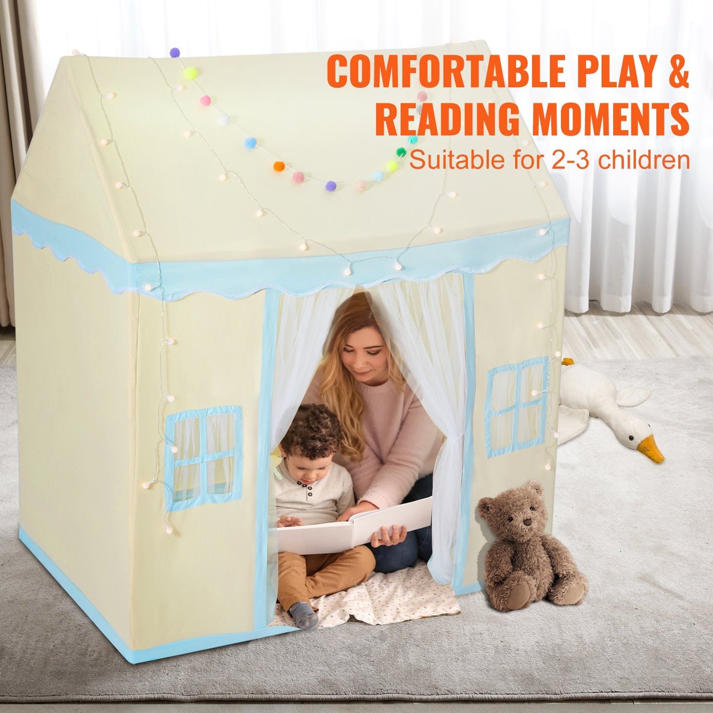 Kids Lektält Barntält för 1-5 år gamla småbarnstält med matta och lampa