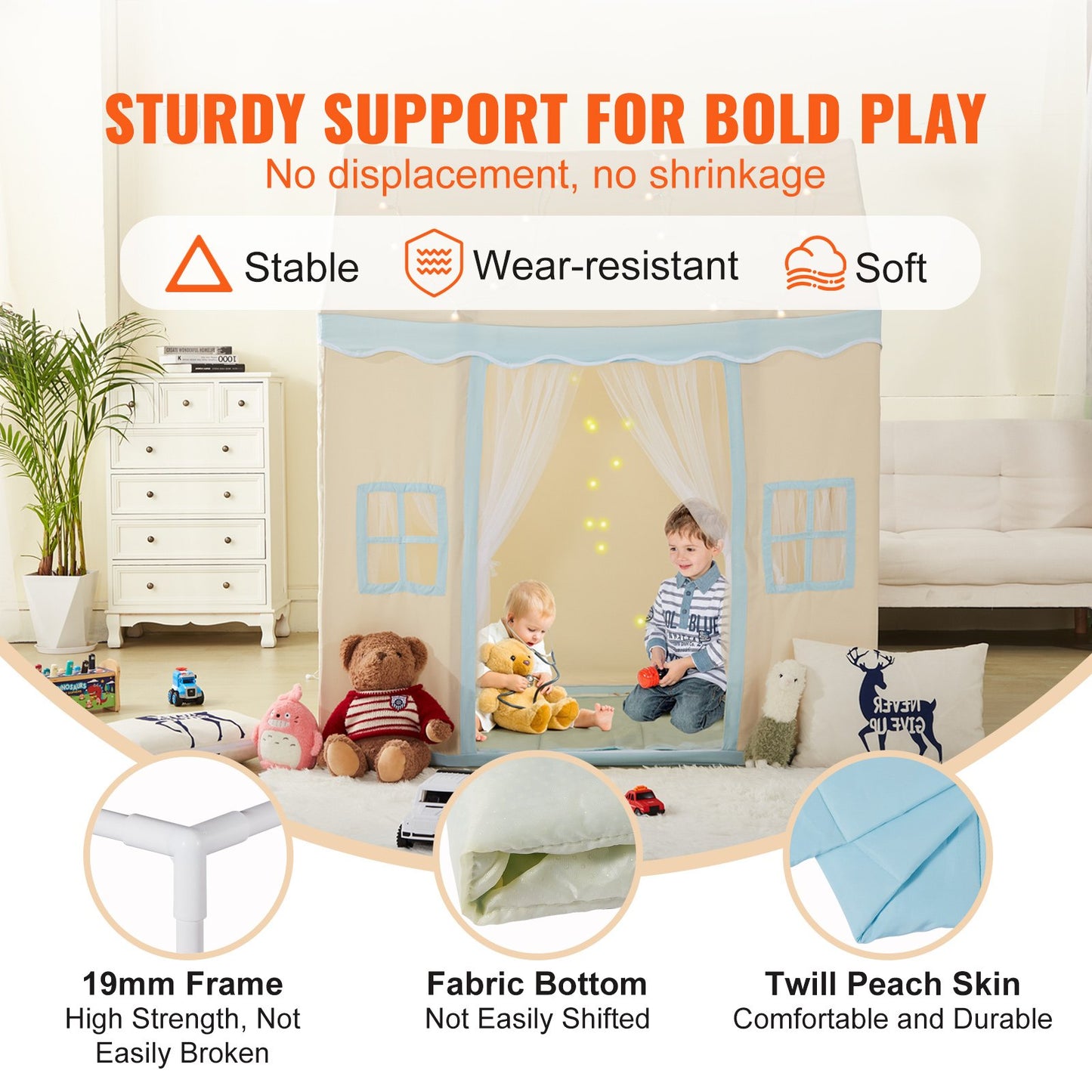 Kids Play Tent, Kids Tent for Kids 1-5 Years Old, Toddler Tent with Mat and Tent Lamp, Tent for Kids with Windows for Indoor and Outdoor, Play House Castle Tent for Boys and Girls, Beige