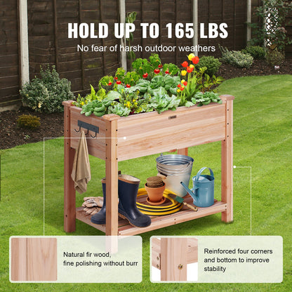 Raised Garden Bed, 34 x 18 x 30 in Wooden Planter Box, Elevated Outdoor Planting Boxes with Legs, for Growing Flowers/Vegetables/Herbs in Backyard/Garden/Patio/Balcony, Burlywood