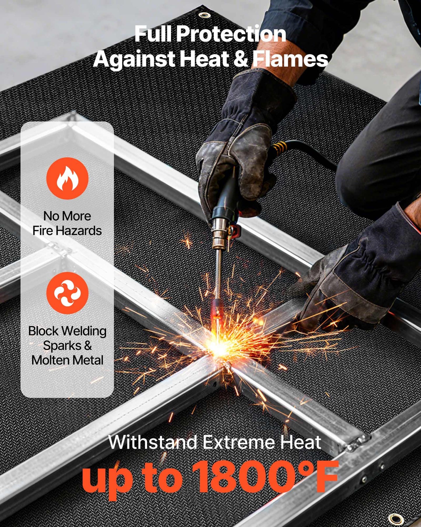 Welding Blanket, 6 x 8 FT Silicone Coated Fiberglass Welding Blanket, Up to 1800°F Heat Resistant Safety Protection Blankets, Flame Retardant Fireproof Insulation Mat with Metal Grommets