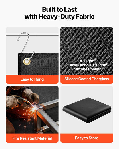 Welding Blanket, 6 x 8 FT Silicone Coated Fiberglass Welding Blanket, Up to 1800°F Heat Resistant Safety Protection Blankets, Flame Retardant Fireproof Insulation Mat with Metal Grommets