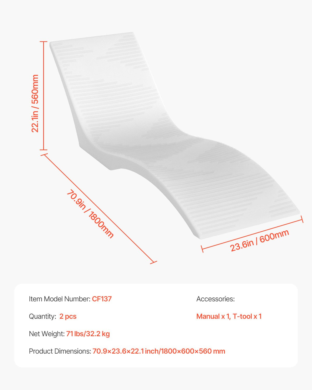 In-Pool Lounge Chairs, Set of 2 Chaise Lounger, Inside Pool Lounge Chairs for up to 5" Water Depths, Fixed in Pools & Floating on Water, Suitable for All Pool Types, Poolside & Sun Deck Tanning