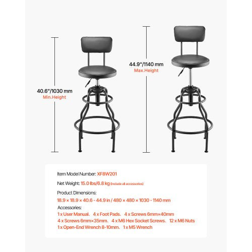 Shop Pall Justerbar höjd Garage Arbetssäte 300 lbs Last med ryggstöd |  EU