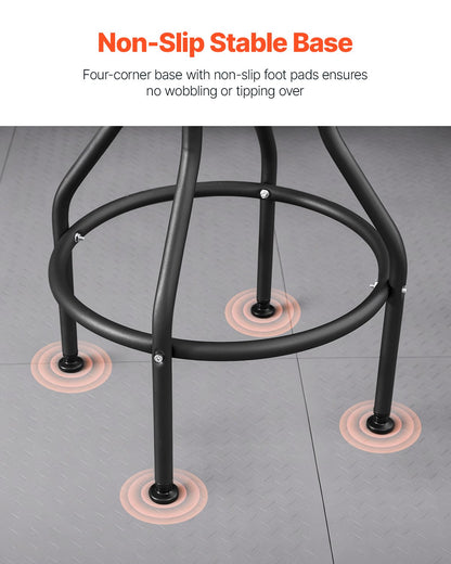 Shop Stool with Backrest, Pneumatic Garage Seat/Work Stool with 300 lbs Capacity, Adjustable Height Roller Creeper Seat, 360° Swivel Padded Workshop Stool, for Garage, Shop & Auto Repair, Black