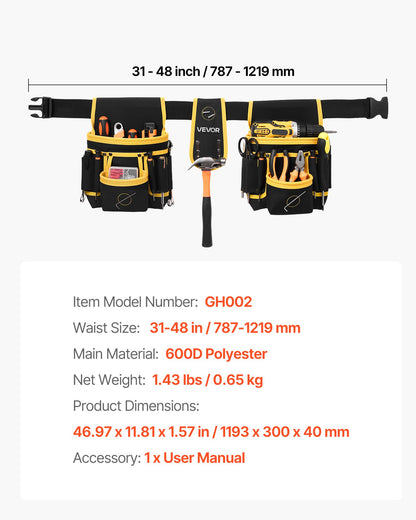 Tool Belt, Magnetic Tool Pouch for Men, 28 Pockets Heavy Duty Adjustable Utility Belt Detachable Work Bag for Electrician, Carpenter, Construction, Work Apron Organizer, Waist Adjust 31 to 48in