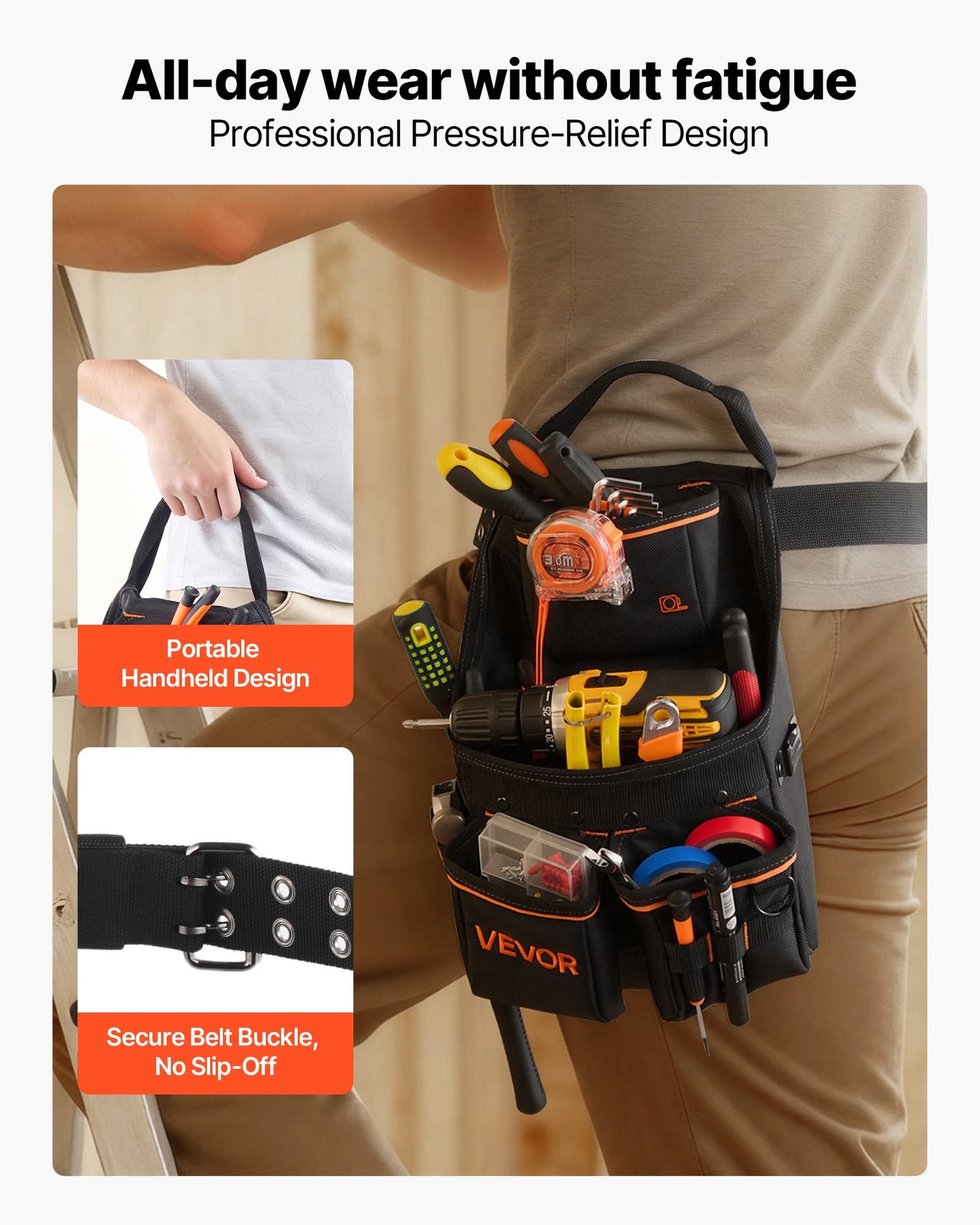 Tool Pouch with Belt, 14 Pockets Professional Tool Belt Pouch for Men, Heavy Duty Detachable Adjustable Utility Work Bag for Electrician, Carpenter, Construction, Adjusts Waist 32 to 50 Inches