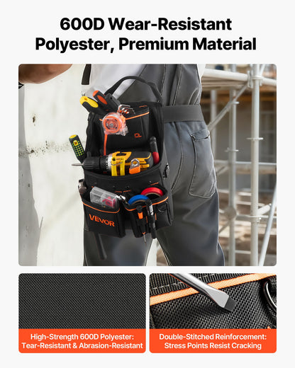Tool Pouch with Belt, 14 Pockets Professional Tool Belt Pouch for Men, Heavy Duty Detachable Adjustable Utility Work Bag for Electrician, Carpenter, Construction, Adjusts Waist 32 to 50 Inches