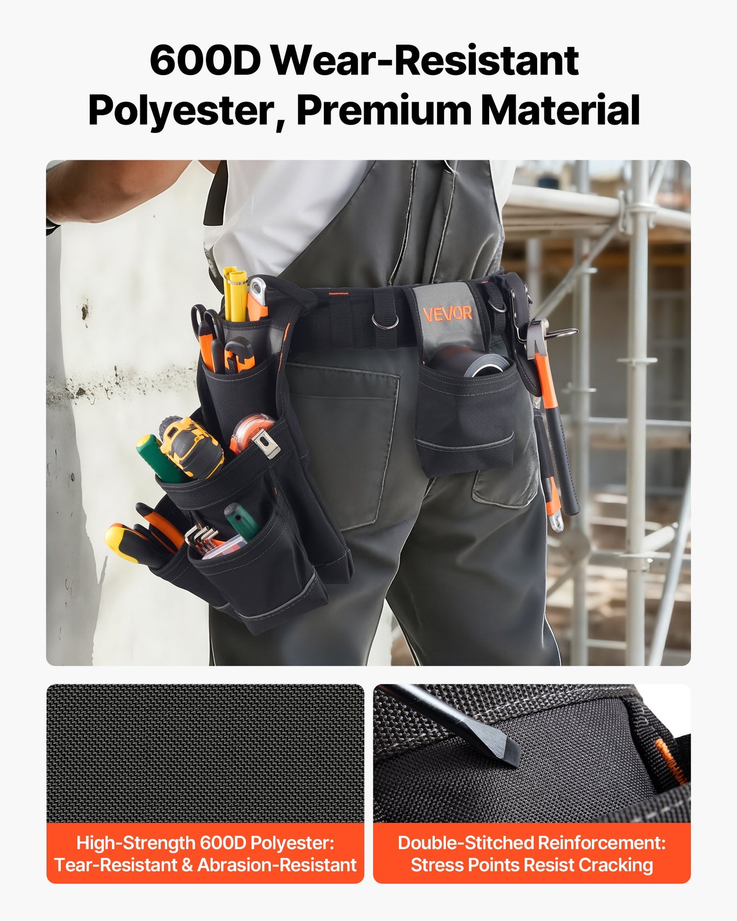 Tool Belt, 18 Pockets Professional Tool Pouch for Men, Heavy Duty Adjustable Utility Belt Detachable Work Bag for Electrician, Carpenter, Construction, Work Apron Organizer, Adjusts 31in to 51in