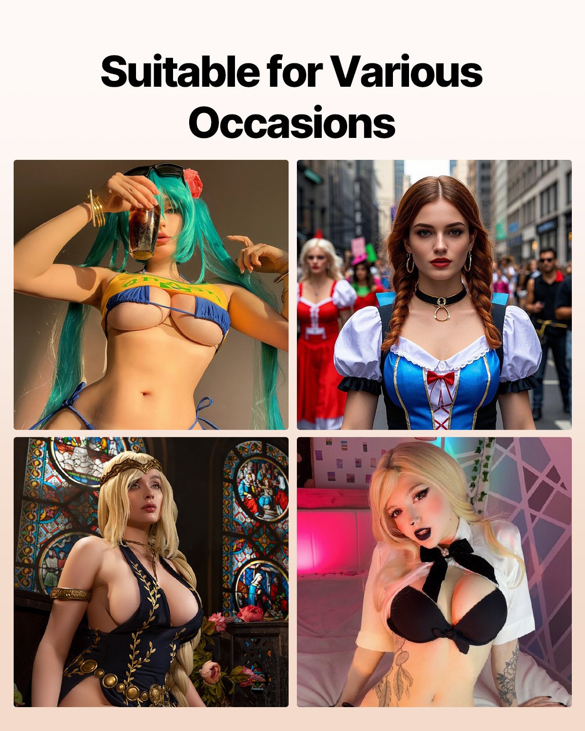 Silikonbröstplatta E-Cup höghalsade falska bröst för Cosplay Drag Queen