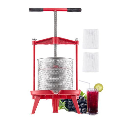 3.69 Gal/14L Fruit Wine Press, Stainless Steel Basket with Cross-beam and Triangular Structure, Manual Juice Maker, Cider Apple Grape Tincture Making Press with T-Handle for Kitchen Home