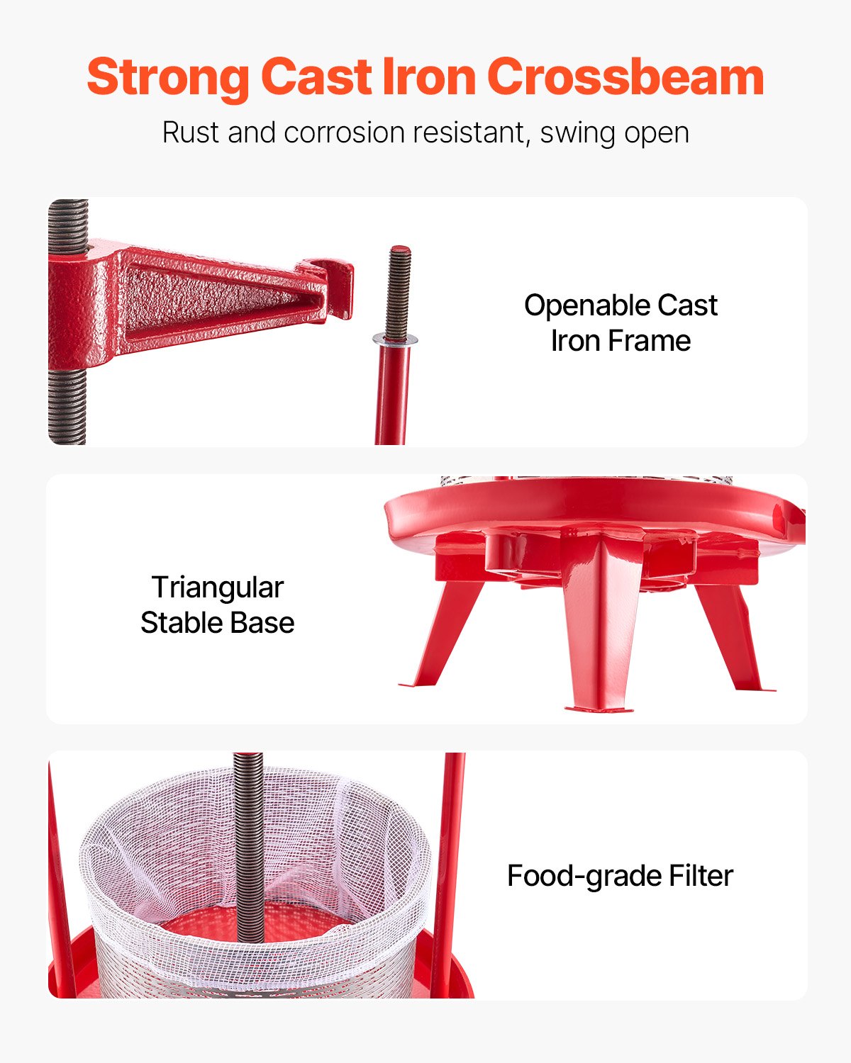 2.38 Gal/9L Fruit Wine Press, Stainless Steel Basket with Cross-beam and Triangular Structure, Manual Juice Maker, Cider Apple Grape Tincture Making Press with T-Handle for Kitchen Home