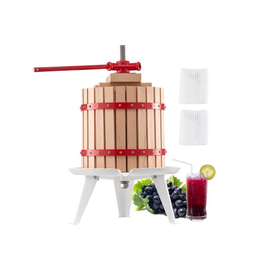 3.2 Gal/12L Fruit Wine Press, Solid Wood Basket with 8 Blocks, Heavy Duty Manual Juice Maker, Cider Apple Grape Tincture Honey Olive Oil Making Press with Handle for Kitchen, Home