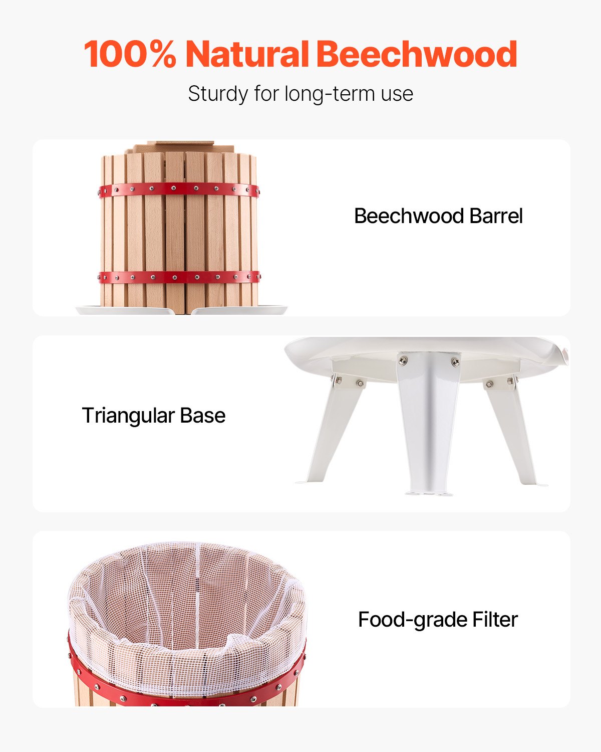 3.2 Gal/12L Fruit Wine Press, Solid Wood Basket with 8 Blocks, Heavy Duty Manual Juice Maker, Cider Apple Grape Tincture Honey Olive Oil Making Press with Handle for Kitchen, Home