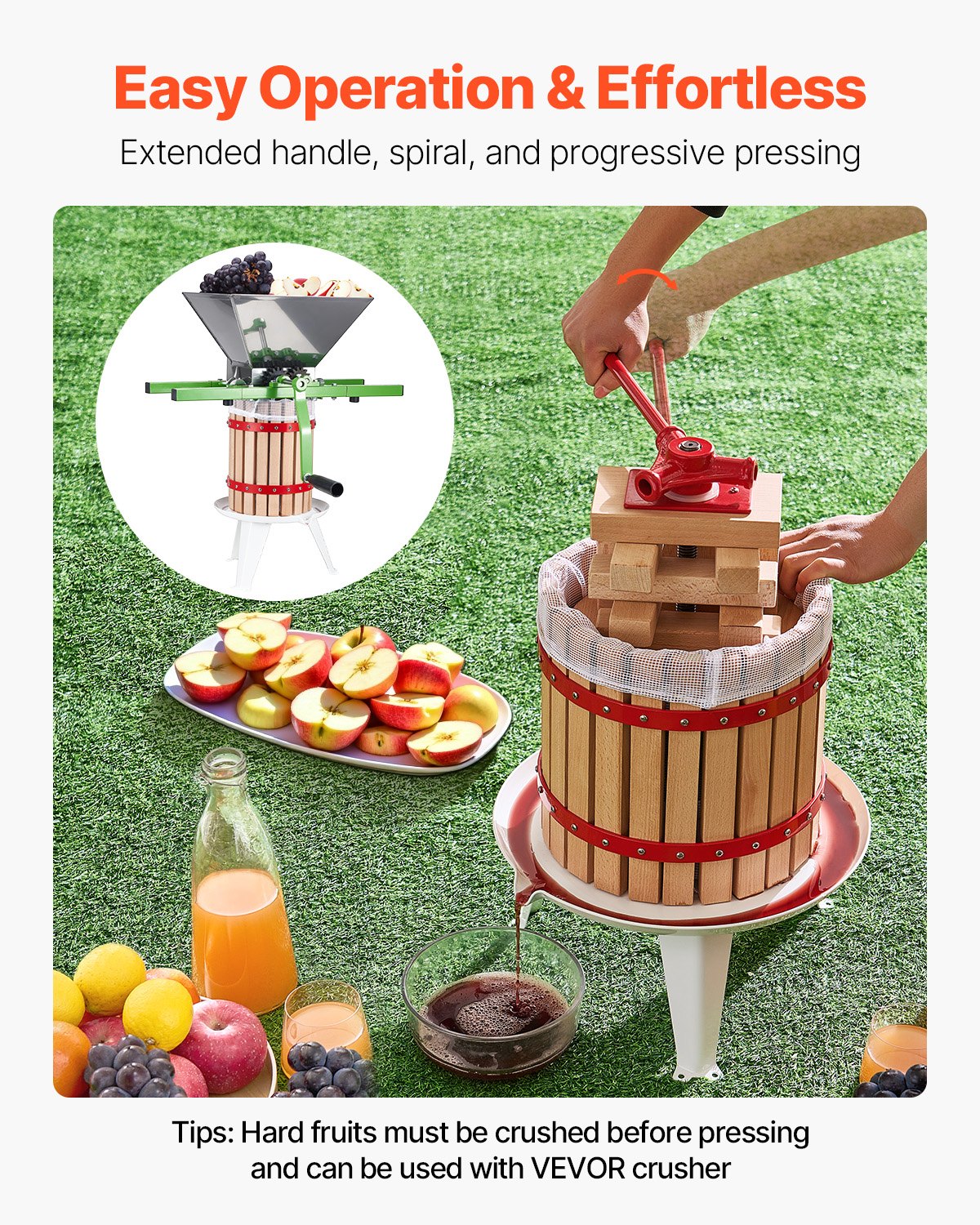 3.2 Gal/12L Fruit Wine Press, Solid Wood Basket with 8 Blocks, Heavy Duty Manual Juice Maker, Cider Apple Grape Tincture Honey Olive Oil Making Press with Handle for Kitchen, Home