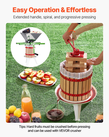 3.2 Gal/12L Fruit Wine Press, Solid Wood Basket with 8 Blocks, Heavy Duty Manual Juice Maker, Cider Apple Grape Tincture Honey Olive Oil Making Press with Handle for Kitchen, Home