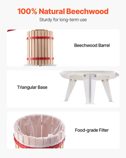 4.75 Gal/18L Fruit Wine Press, Solid Wood Basket with 8 Blocks, Heavy Duty Manual Juice Maker, Cider Apple Grape Tincture Honey Olive Oil Making Press with Handle for Kitchen, Home