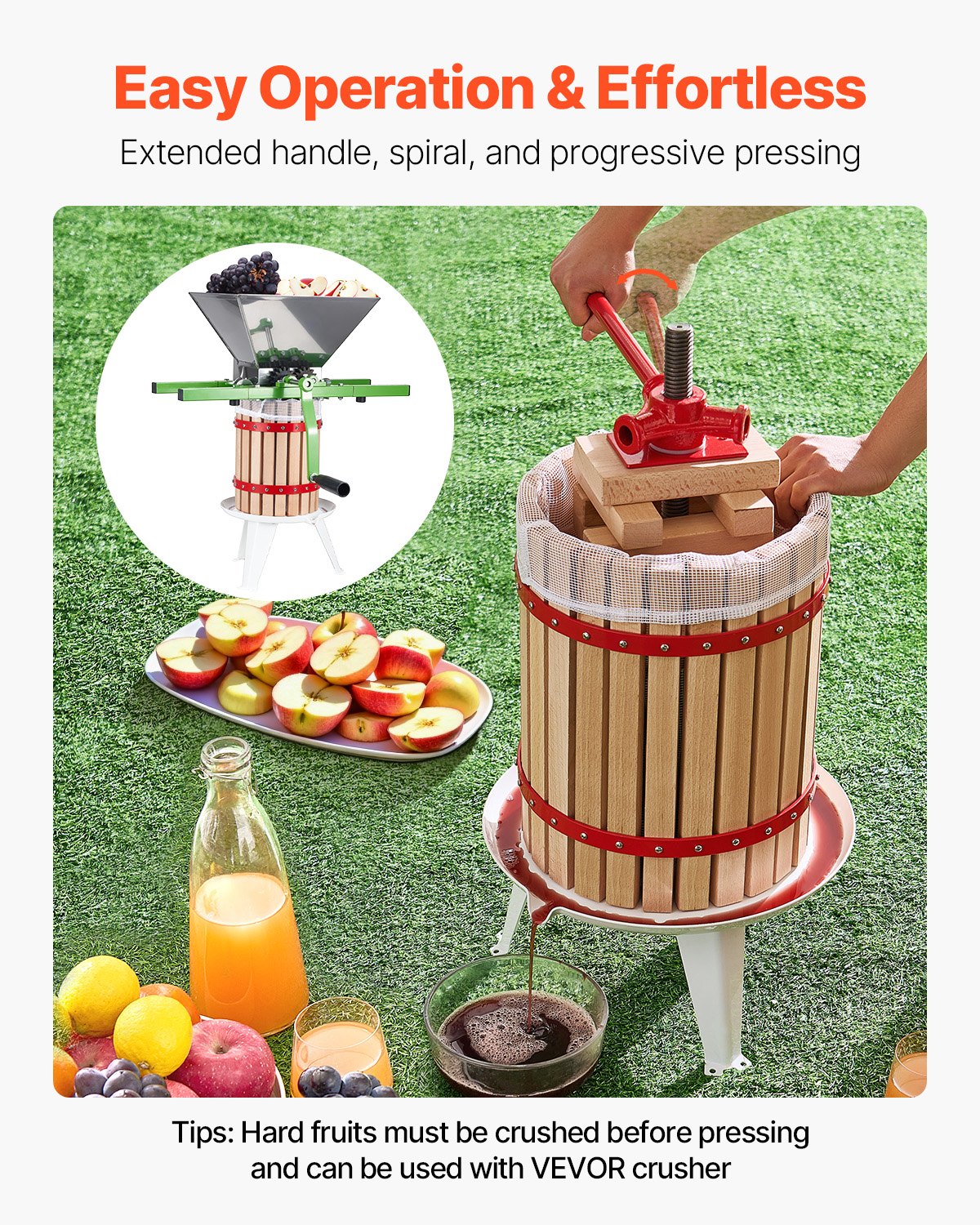 4.75 Gal/18L Fruit Wine Press, Solid Wood Basket with 8 Blocks, Heavy Duty Manual Juice Maker, Cider Apple Grape Tincture Honey Olive Oil Making Press with Handle for Kitchen, Home
