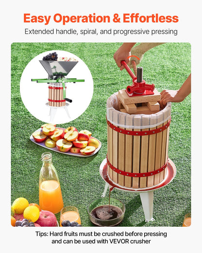 4.75 Gal/18L Fruit Wine Press, Solid Wood Basket with 8 Blocks, Heavy Duty Manual Juice Maker, Cider Apple Grape Tincture Honey Olive Oil Making Press with Handle for Kitchen, Home