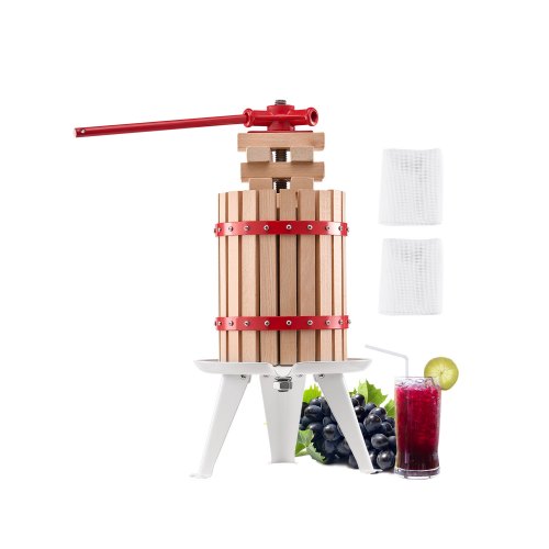 1.6 Gal/6L Fruit Wine Press, Solid Wood Basket with 8 Blocks, Heavy Duty Manual Juice Maker, Cider Apple Grape Tincture Honey Olive Oil Making Press with Handle for Kitchen, Home