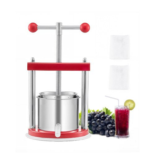 0.44 Gal/1.65L Fruit Wine Press, 2 Stainless Steel Barrels, Manual Juice Maker, Cider Apple Grape Tincture Honey Olive Oil Making Press with T-Handle for Outdoor Kitchen Home