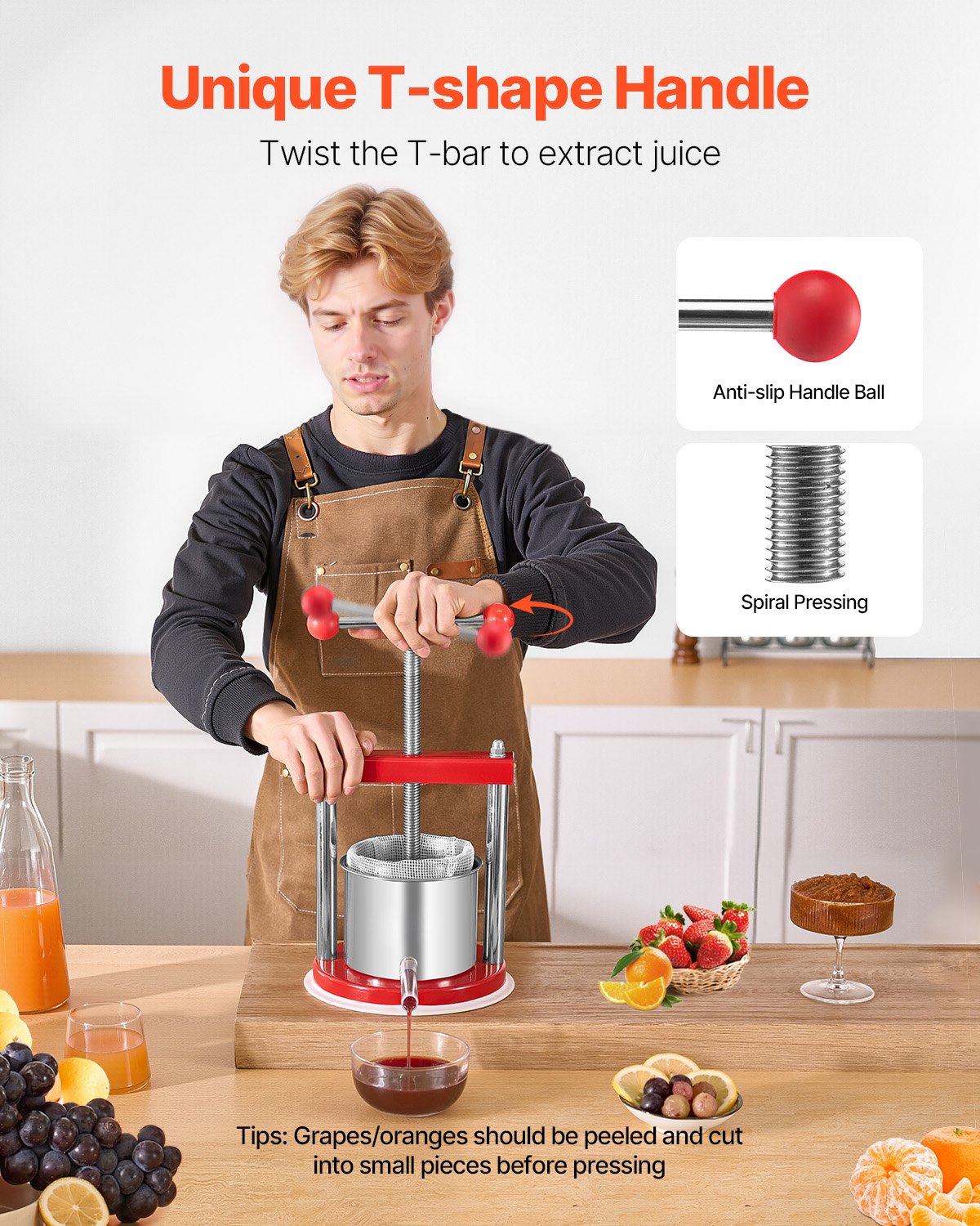 0.44 Gal/1.65L Fruit Wine Press, 2 Stainless Steel Barrels, Manual Juice Maker, Cider Apple Grape Tincture Honey Olive Oil Making Press with T-Handle for Outdoor Kitchen Home