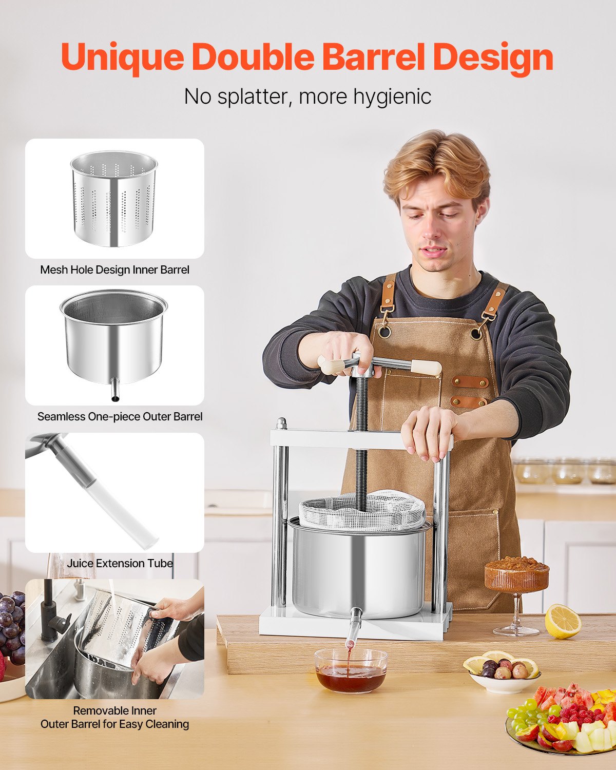 Fruit Wine Press Manual Press for Winemaking 1.45 Gal/5L Stainless Steel