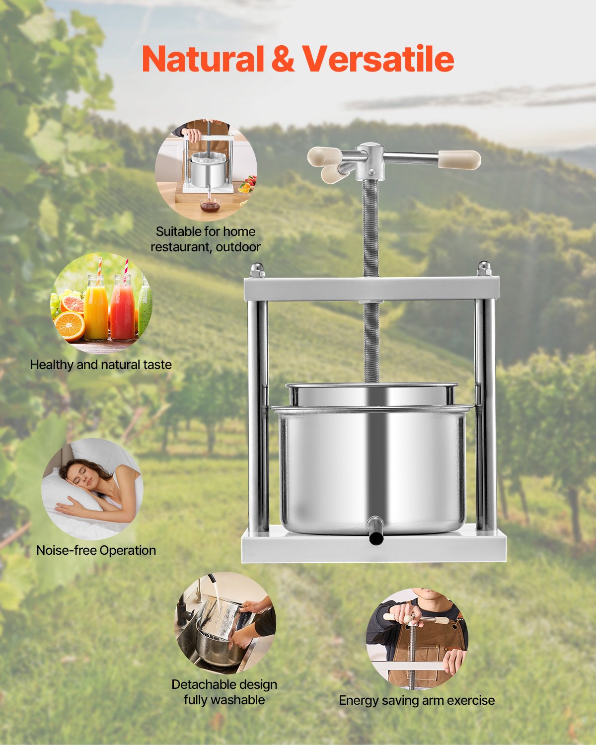 Fruit Wine Press Manual Press for Winemaking 1.45 Gal/5L Stainless Steel