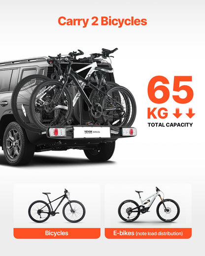 Bike holder for 2 bikes Lockable towbar Bike holder Fits 5 cm receiver