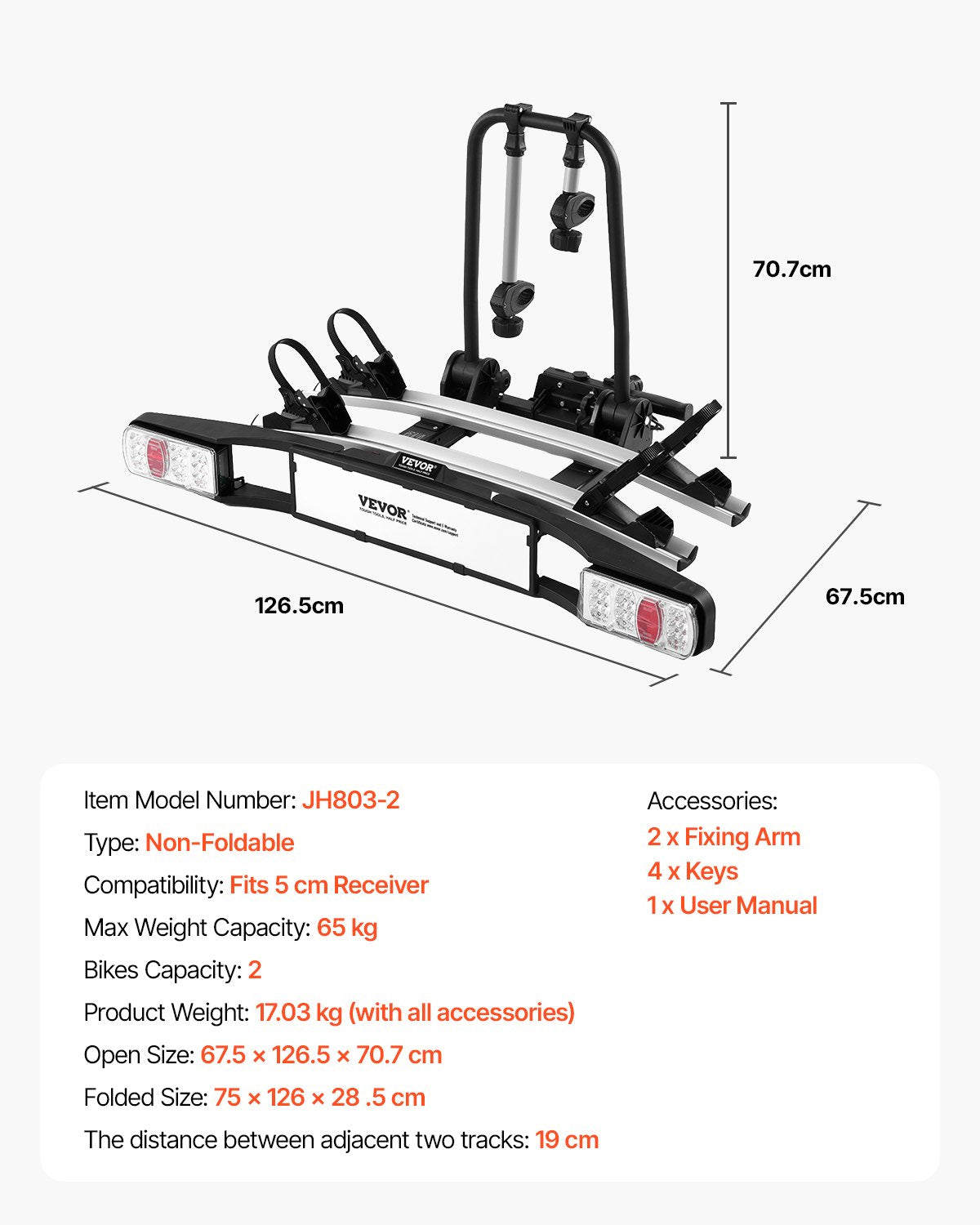 Bike holder for 2 bikes Lockable towbar Bike holder Fits 5 cm receiver