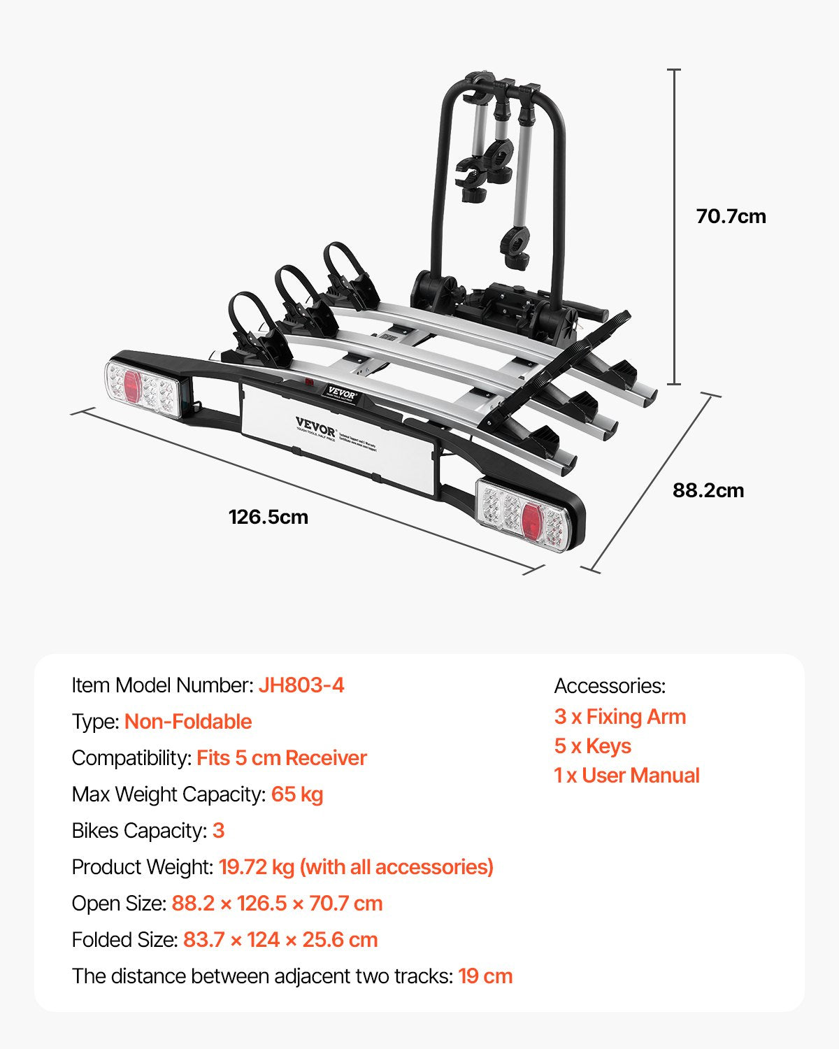Bike holder for 3 bikes Lockable towbar Bike holder Fits 5 cm receiver