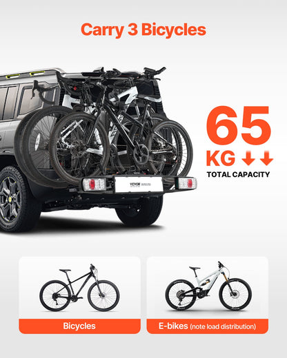Fahrradträger für 3 Fahrräder Klappbarer Fahrradträger für Kupplungen Passend für 5 cm Aufnahmen