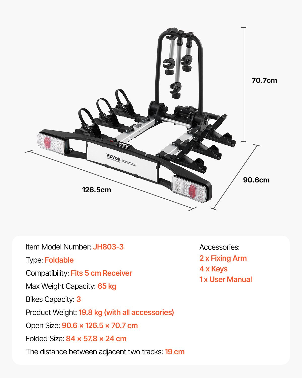 Fahrradträger für 3 Fahrräder Klappbarer Fahrradträger für Kupplungen Passend für 5 cm Aufnahmen