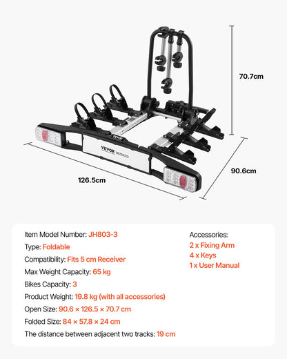 Fahrradträger für 3 Fahrräder Klappbarer Fahrradträger für Kupplungen Passend für 5 cm Aufnahmen