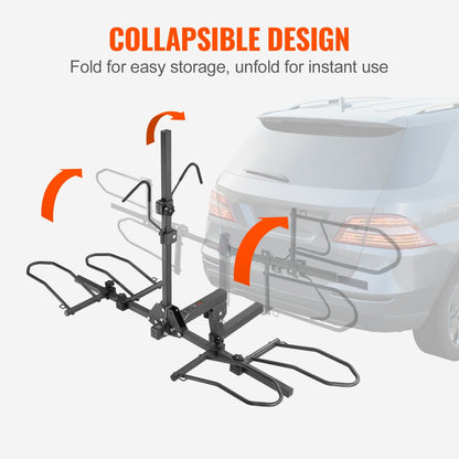 Hitch Mount Bike Rack, 2-Bike Platform Style, 160 LBS Max Capacity Bike Rack Hitch for 2-inch Receiver, Titling and Folding Bike Carrier with Tires up to 5" Wide, for Car, SUV, Truck, RV