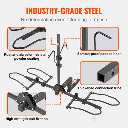 Hitch Mount Bike Rack, 2-Bike Platform Style, 160 LBS Max Capacity Bike Rack Hitch for 2-Inch Receiver, Titling and Folding Bike Rack with Tires Up to 5" Wide, for Car, SUV, Truck, RV, Rectangular Interface