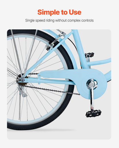 Cruiser Bike, 1-Speed, 26-Inch Light Blue Beach Cruiser Bike with Large Capacity Basket and Rear Rack, Secure & Sturdy Cruiser Bike with Adjustable Seat, Fits for Cycling, Exercise & Shopping
