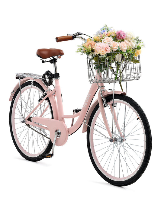 26 Zoll Cruiser Bike 1-Gang Pink Beach Cruiser Bike mit Korb