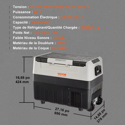 Car Refrigerator, 12 Volt Car Refrigerator Fridge, 37 QT/35 L Dual Zone Portable Freezer, -4℉-50℉ Adjustable Range, 12/24V DC and 100-240V AC Compressor Cooler for Outdoor, Camping, Travel, RV