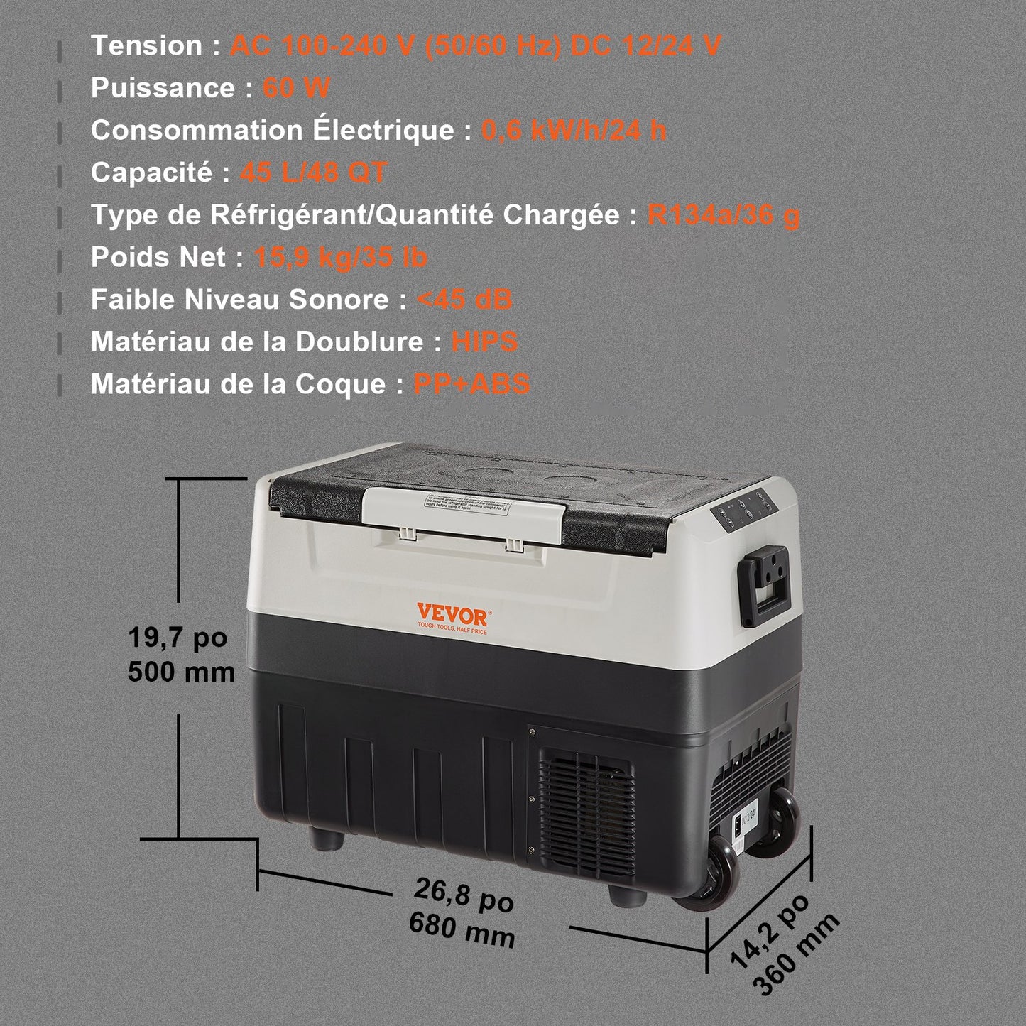 Car Refrigerator, 12 Volt Car Refrigerator Fridge, 48 QT/45 L Dual Zone Portable Freezer, -4℉-50℉ Adjustable Range, 12/24V DC and 100-240V AC Compressor Cooler for Outdoor, Camping, Travel, RV