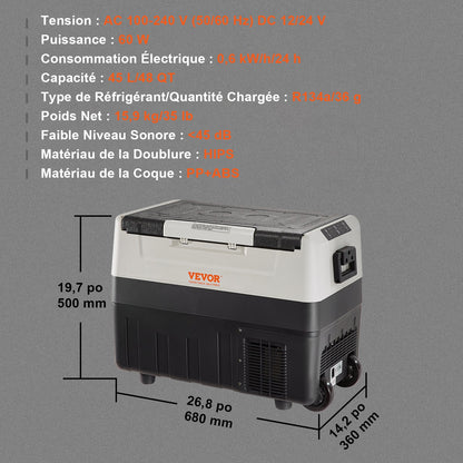 Car Refrigerator, 12 Volt Car Refrigerator Fridge, 48 QT/45 L Dual Zone Portable Freezer, -4℉-50℉ Adjustable Range, 12/24V DC and 100-240V AC Compressor Cooler for Outdoor, Camping, Travel, RV