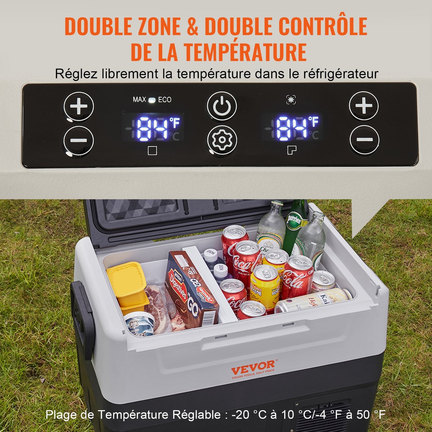 Car Refrigerator, 12 Volt Car Refrigerator Fridge, 58 QT/55 L Dual Zone Portable Freezer, -4℉-50℉ Adjustable Range, 12/24V DC and 100-240V AC Compressor Cooler for Outdoor, Camping, Travel, RV