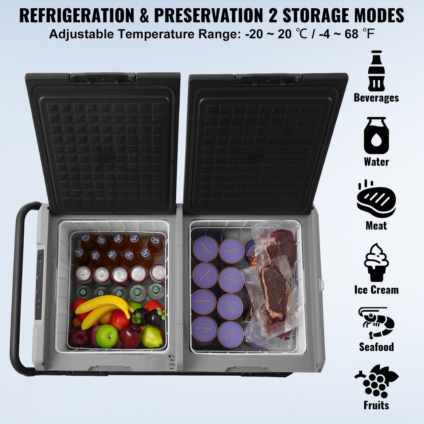 Portable Car Refrigerator Freezer Compressor 115 L Dual Zone for Car Home