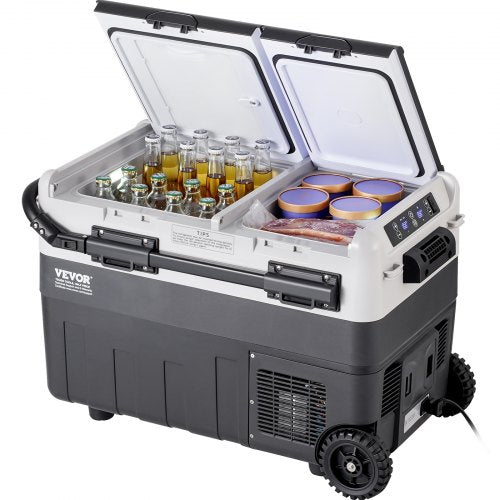 Portable Car Refrigerator, 12 Volt Car Refrigerator Fridge, 50 L / 52.8 QT Dual Zone Portable Freezer, -4℉-68℉ Adjustable Temperature, Compressor Cooler for Home, Outdoor, Camping, RV, Car