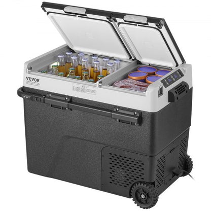 Portable Car Refrigerator, 12 Volt Car Refrigerator Fridge, 58 L / 61.5 QT Dual Zone Portable Freezer, -4℉-68℉ Adjustable Temperature, Compressor Cooler for Home, Outdoor, Camping, RV, Car