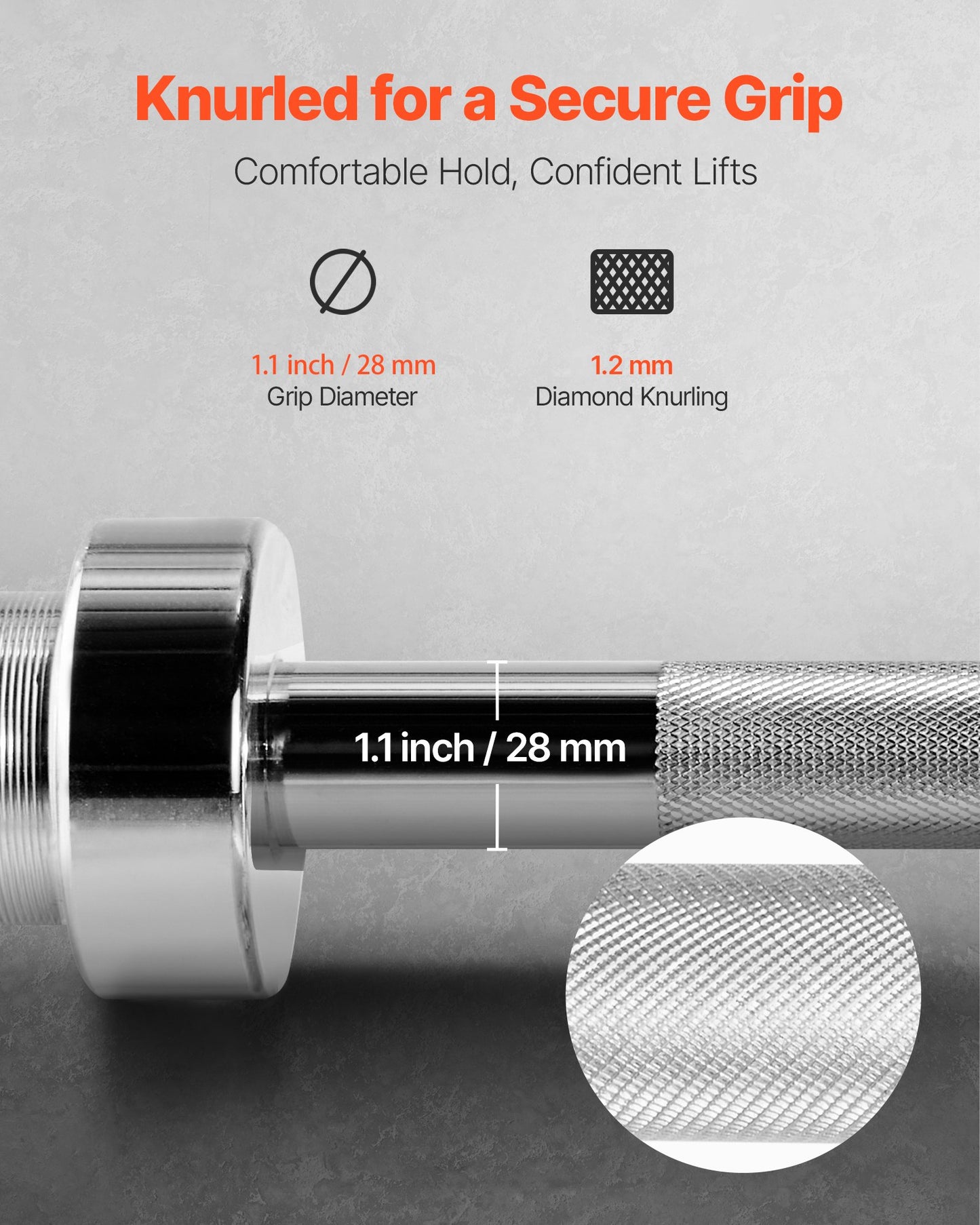 4FT Barbell Bar, Fits 2-Inch Weight Plates, Chrome Plated Barbell Bar with Knurled Grip for Strength Training, Weightlifting, Squat, Deadlift, Bench Press, Curl, Overhead Press, 500lbs Capacity