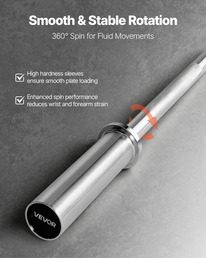 6FT Barbell Bar, Fits 2-Inch Weight Plates, Chrome Plated Barbell Bar with Knurled Grip for Strength Training, Weightlifting, Squat, Deadlift, Bench Press, Curl, Overhead Press, 500lbs Capacity