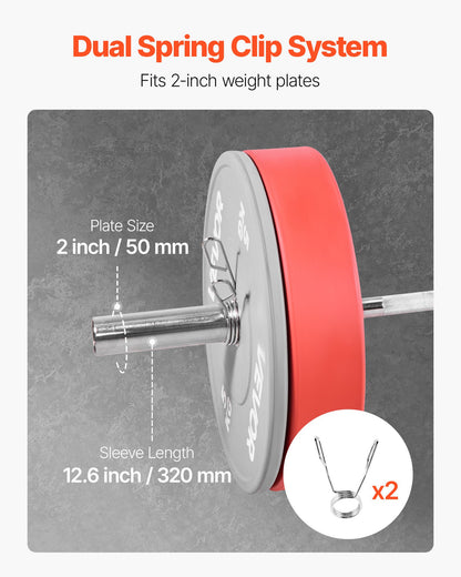 6FT Barbell Bar, Fits 2-Inch Weight Plates, Chrome Plated Barbell Bar with Knurled Grip for Strength Training, Weightlifting, Squat, Deadlift, Bench Press, Curl, Overhead Press, 500lbs Capacity