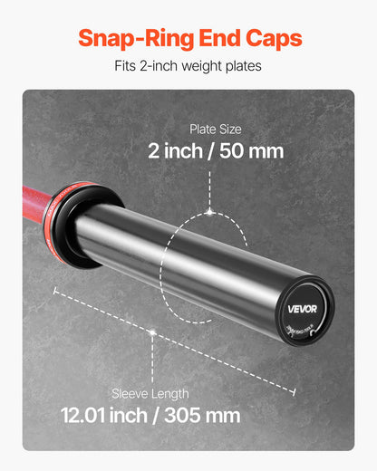 6FT Barbell Bar, Fits 2-Inch Weight Plates, Barbell Bar with Knurled Grip for Strength Training, Weightlifting, Squat, Deadlift, Bench Press, Curl, Overhead Press, 700lbs/317kg Capacity