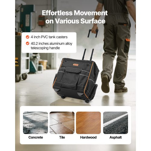 Werkzeugtasche mit Rollen, 25 Taschen, robuste Werkzeugtasche mit Rollen