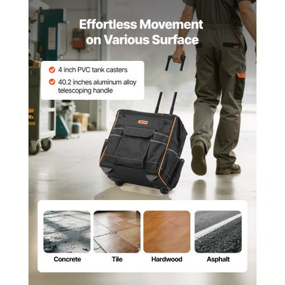 Werkzeugtasche mit Rollen, 25 Taschen, robuste Werkzeugtasche mit Rollen